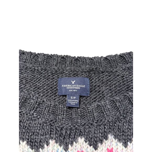 American Eagle Fair Isle Sweater Gray and Pink Women's Size Small - Picture 3 of 6